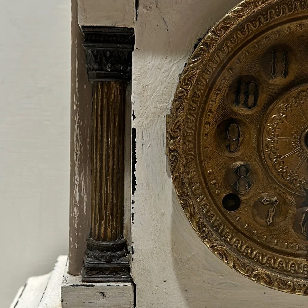 Antique Gold and White Mantel Clock with Ornate Columns